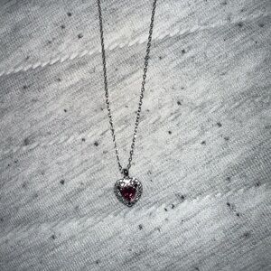 Elegant Silver Heart Necklace with Ruby Accent